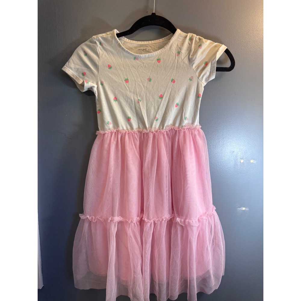 Cat & Jack Girls Strawberry Print Tulle Tutu Dress Pink Cream Size M 8